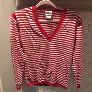 Lacoste striped red and white v neck sweater